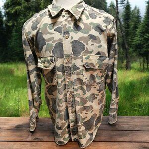 Vintage 80s Woolrich Shirt Mens Duck Camo Chamois Frog Skin Hunting  USA